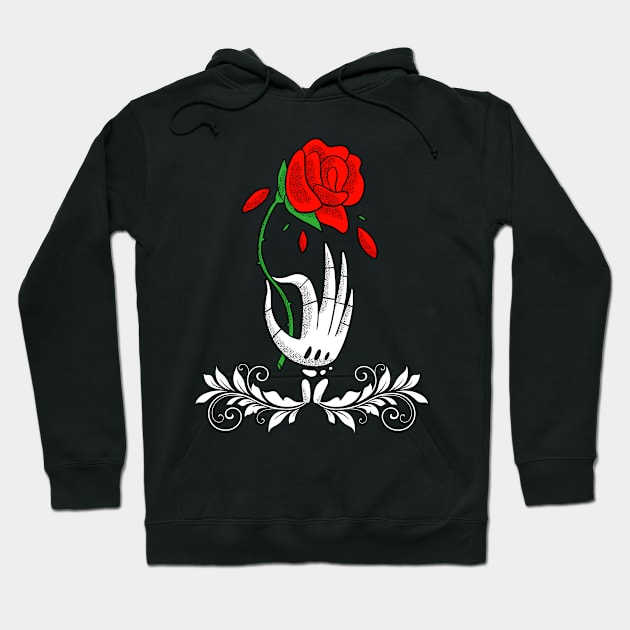 Skeleton Hand Red Rose Aesthetic Flower Hoodie by JB.Collection